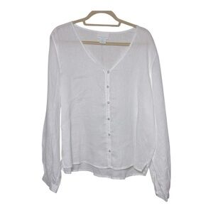 Cynthia‎ Rowley Women's 100% Linen Short Sleeve Blouse in Solid White Size XL